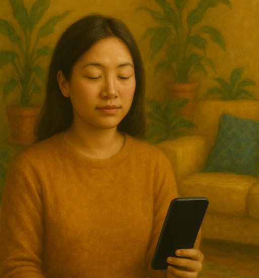 Person using AI-powered mindfulness app for MBCT practice on smartphone