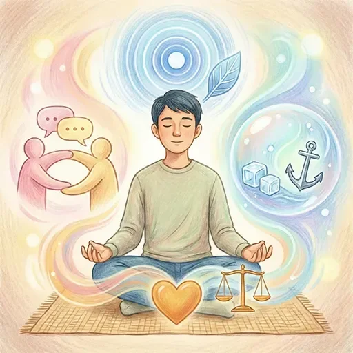 Person practicing DBT mindfulness skills for anxiety relief in a calm setting