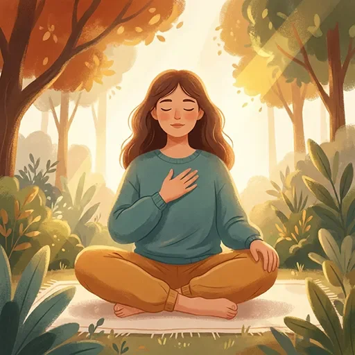 Person practicing deep breathing in a calming natural setting to activate the vagus nerve for anxiety relief
