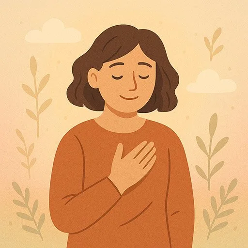 Person practicing self-compassion during difficult moment, showing gentle self-acceptance and mindfulness