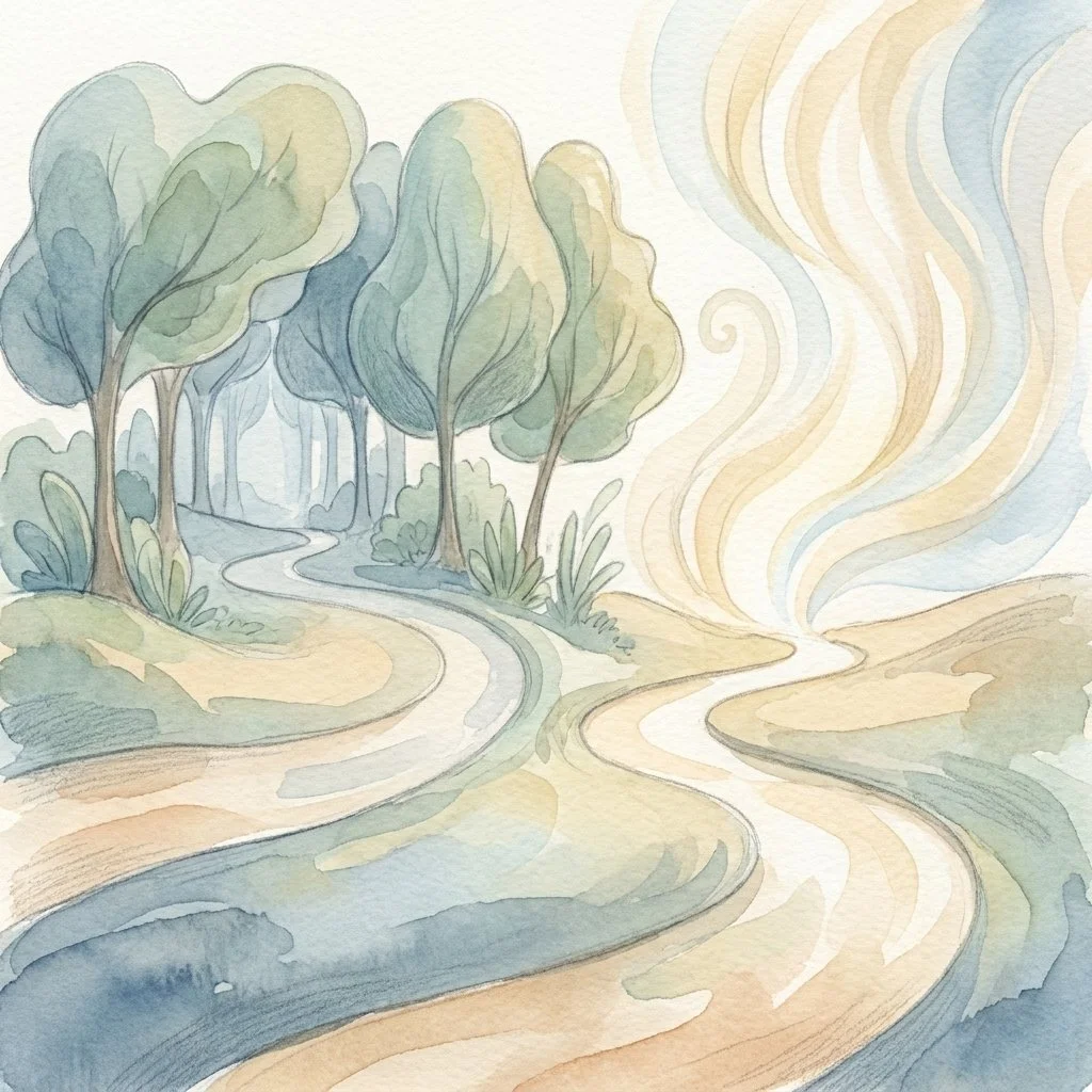 Soft watercolor illustration of two calming paths through an abstract landscape, representing two approaches to mental wellness