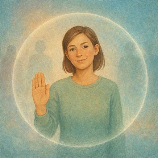 Person setting a boundary with confidence and kindness