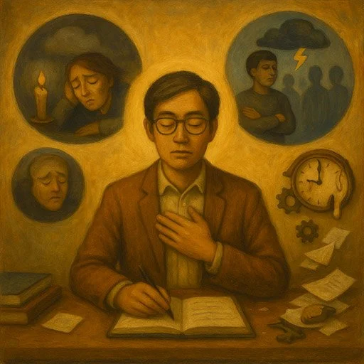 Illustration showing the three dimensions of burnout: exhaustion, cynicism, and reduced efficacy