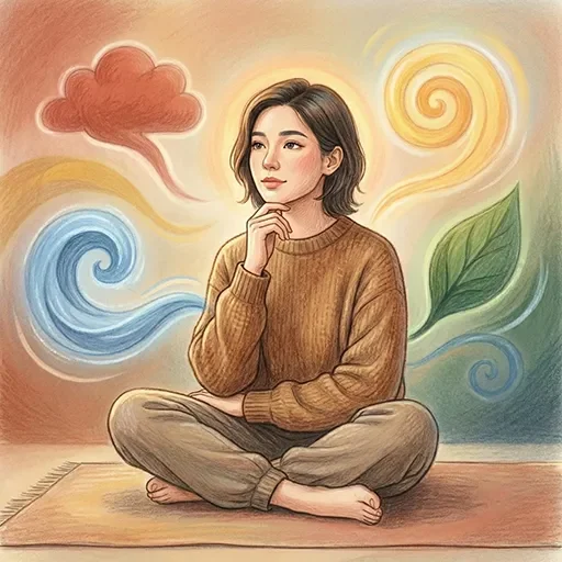 Visual representation of emotion regulation with person thoughtfully examining their feelings