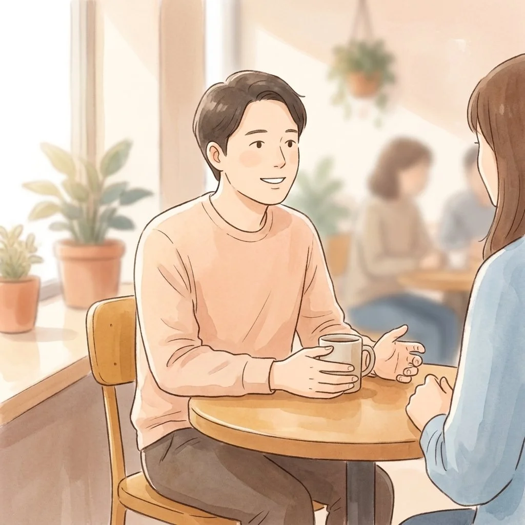 Person looking calm and grounded in a social setting, illustrating recovery from social anxiety through CBT