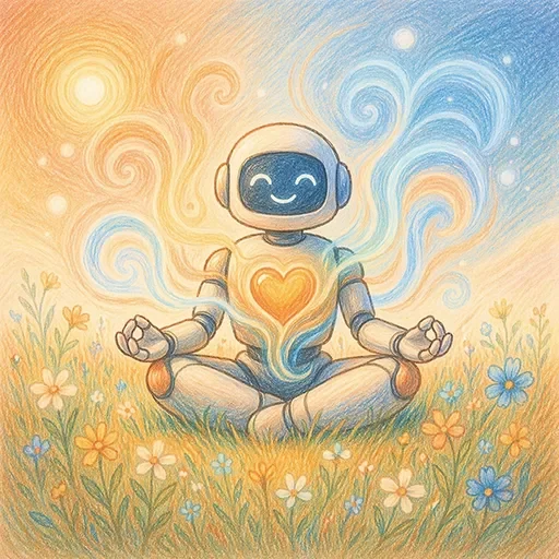 Illustration of an AI-generated meditation app interface with voice, topic, and music customization