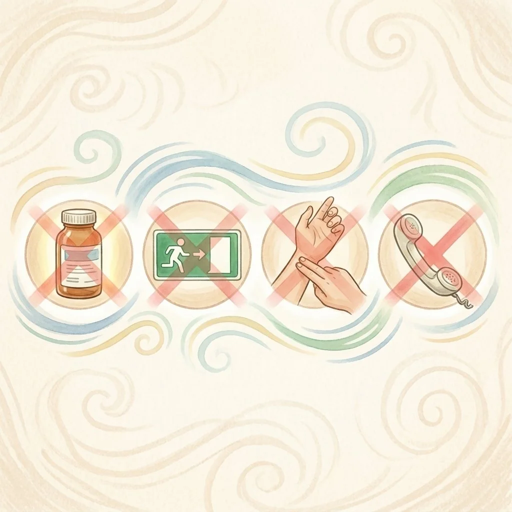Examples of common safety behaviors that can maintain panic disorder