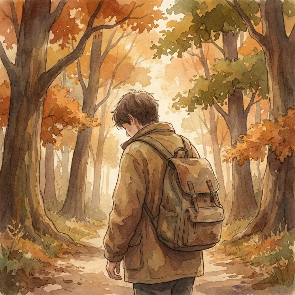A person taking a calming walk outside as part of recovering from a conflict hangover, with elements suggesting breathing, movement, and nervous system regulation