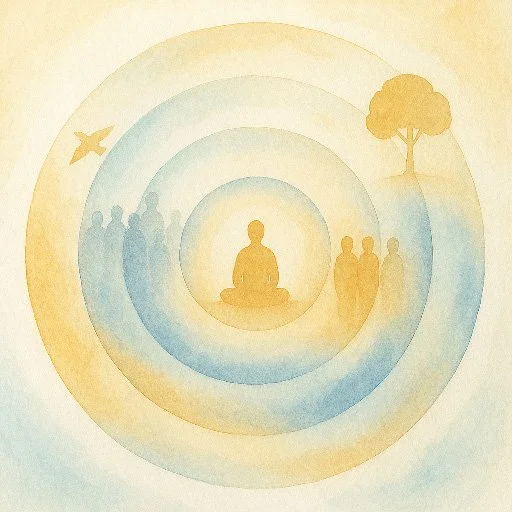 Illustration showing the expanding circles of compassion in metta meditation practice