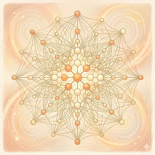 Abstract illustration representing a large language model trained on text, with warm glowing nodes connected in a network