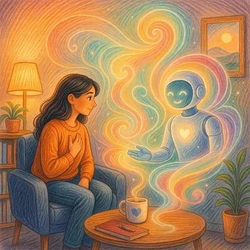Watercolor illustration representing AI therapy for relationship anxiety