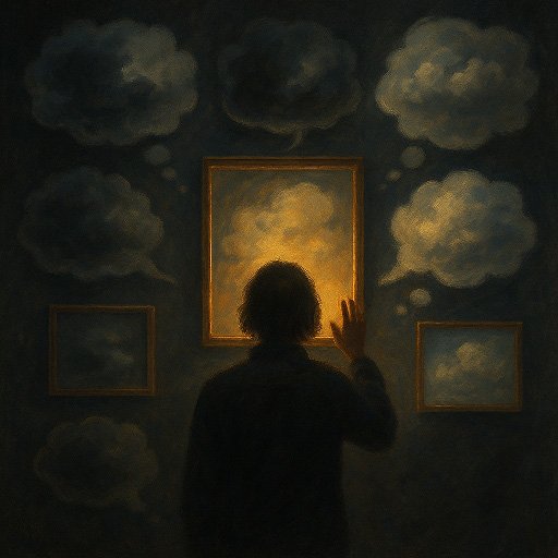 Abstract representation of a person noticing and challenging negative thoughts