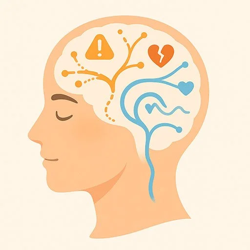 Illustration of brain showing anxious attachment and rejection sensitivity pathways