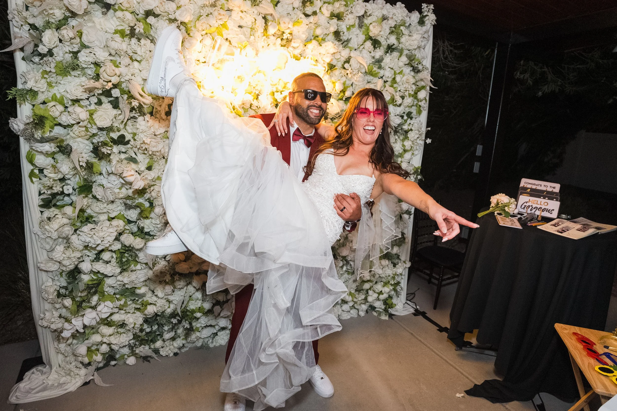 Bride and groom celebrating at their wedding