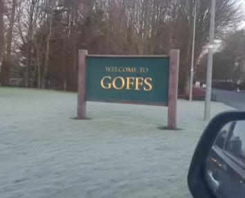 Goffs equestrian venue sign during winter conditions