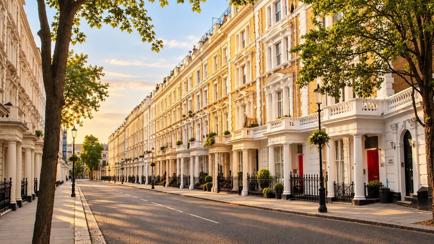 London period terraces, photograph edited for warm evening light