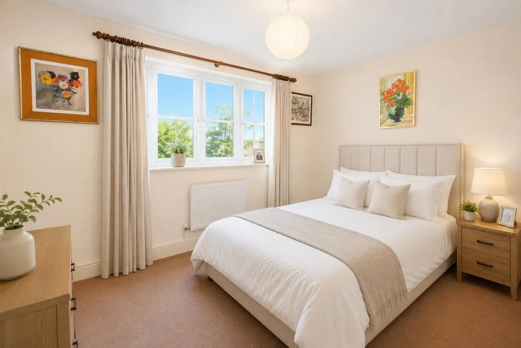 First double bedroom at Pippins Court, digitally staged