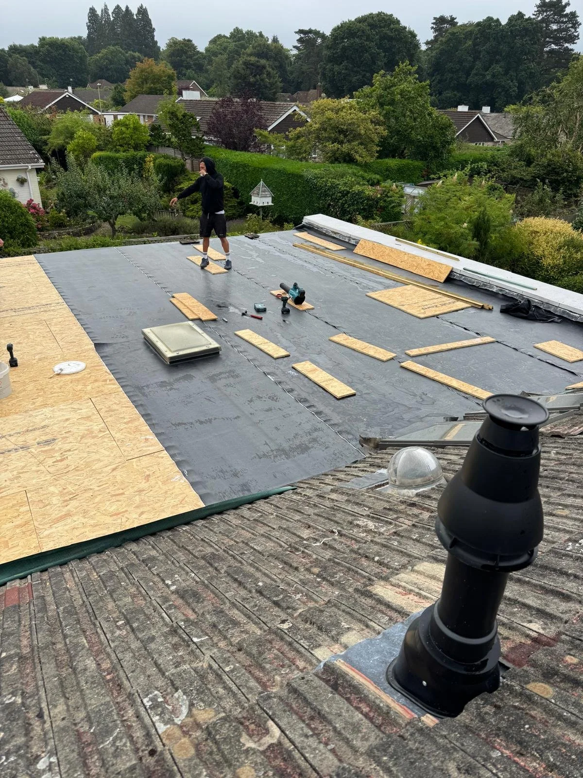 EPDM flat roof installation in progress in Grayshott, Hampshire by BWL Construction
