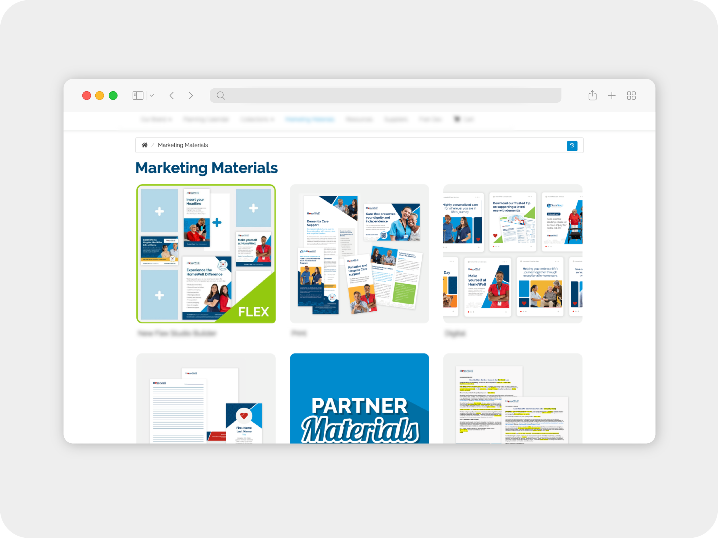 Marketing Materials landing page in the Marketing Hub