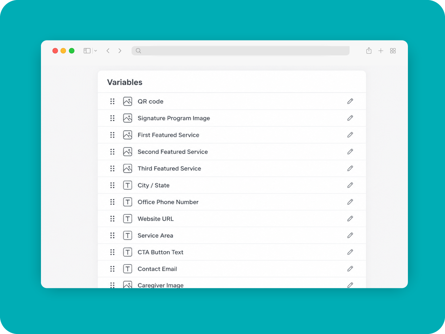Marvia Template Studio field configuration for a franchisee template