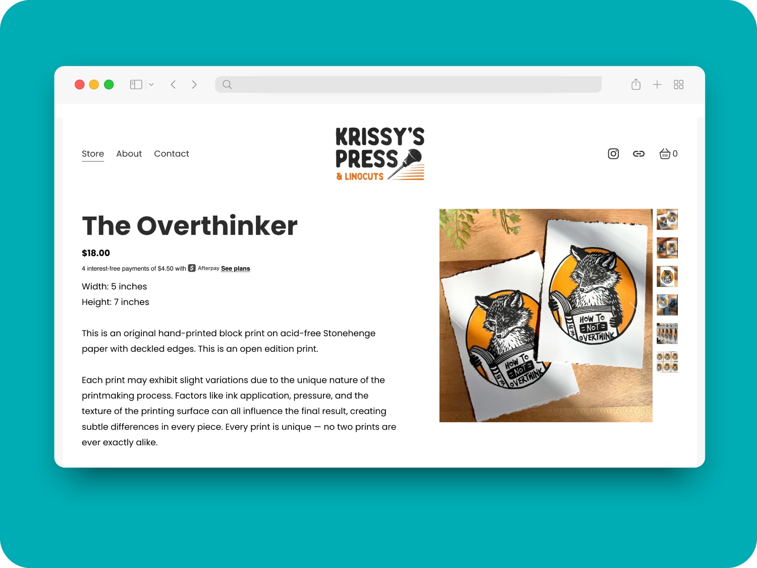 Krissy's Press final product page