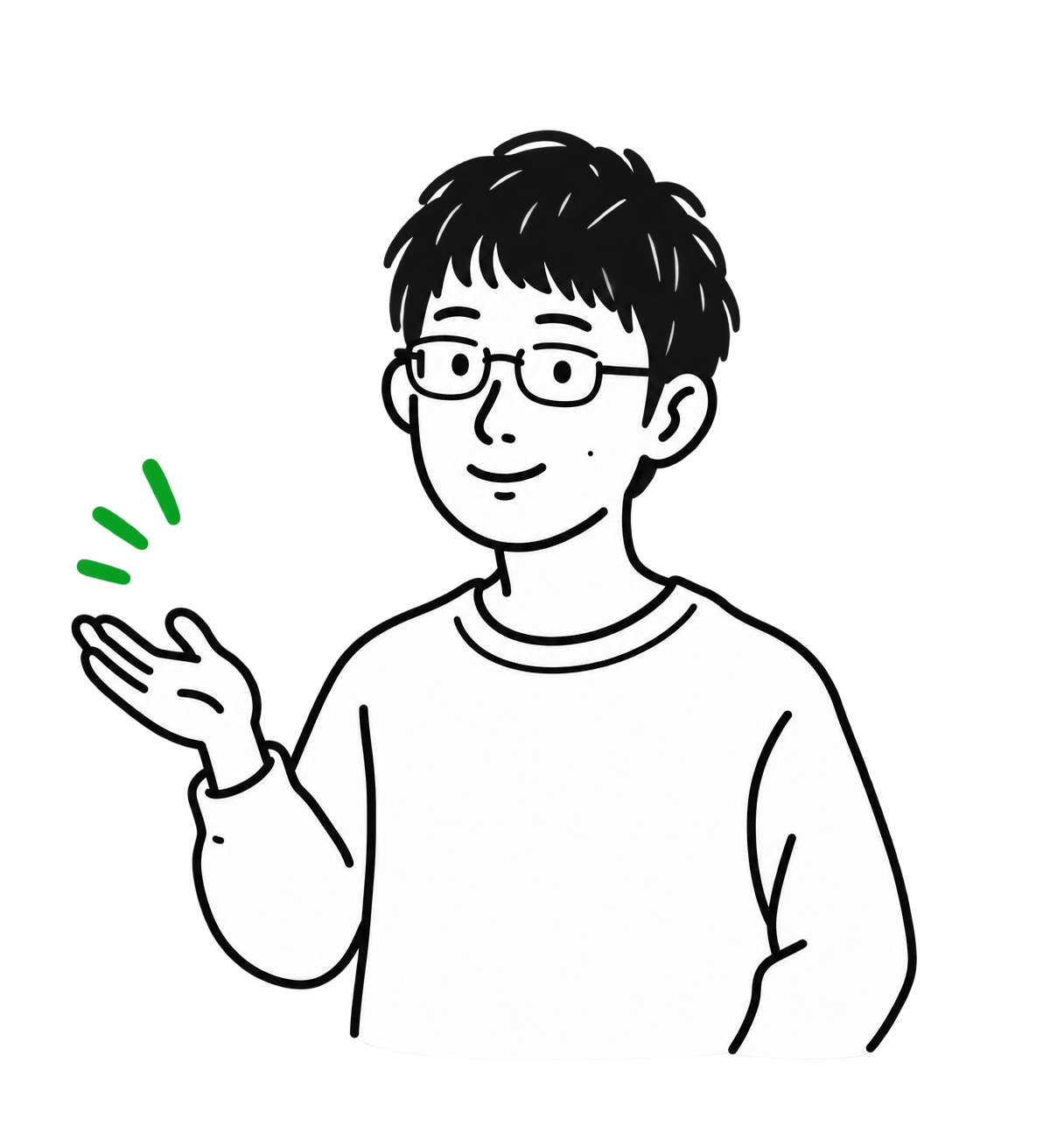 手をひらいて案内する大沼竜也のキャラクター