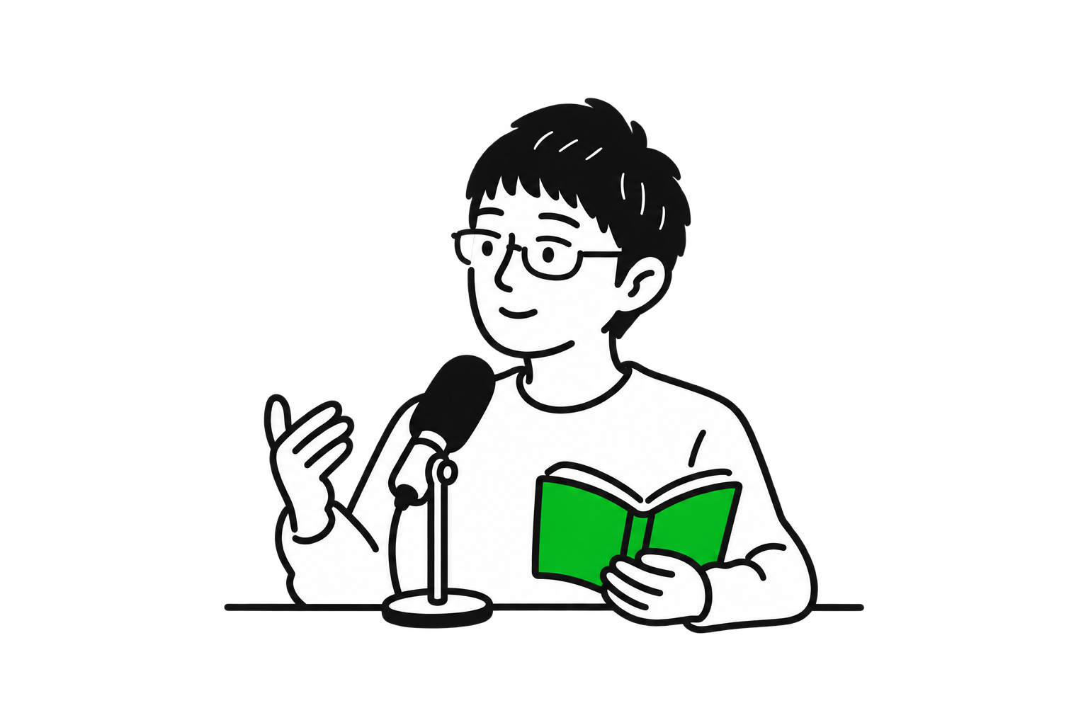 マイクに向かって話す大沼竜也のキャラクター