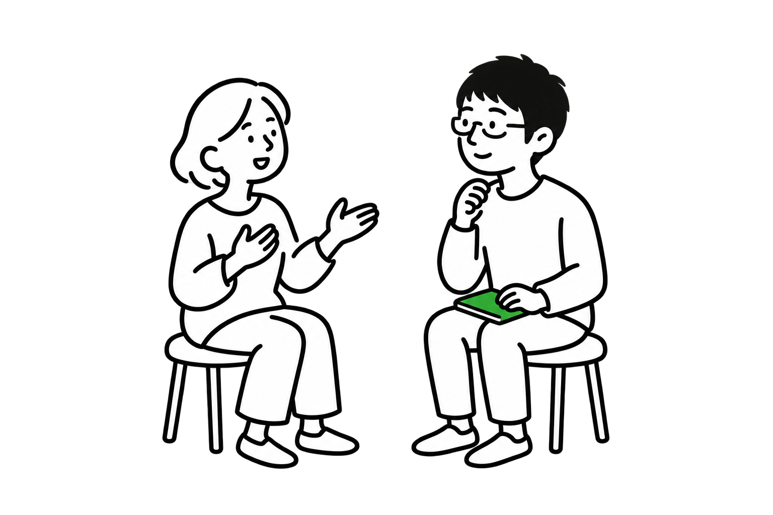 向かい合って話を聞く大沼竜也と相談者のイラスト