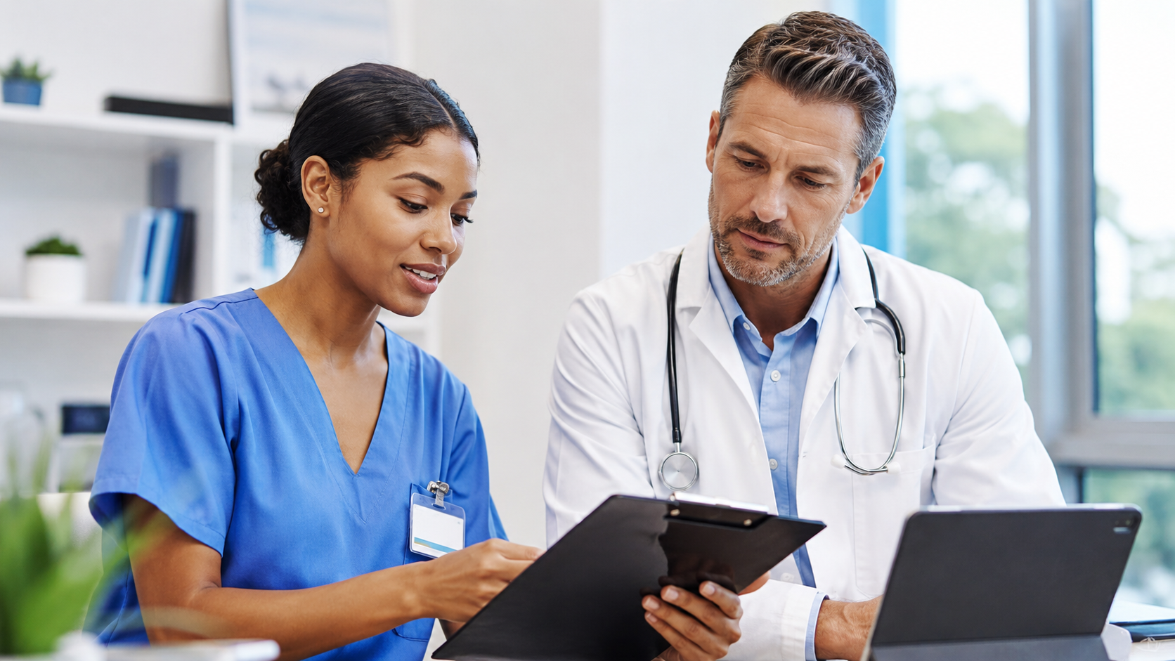 Warm home care consultation with a caregiver, older adult, and family member
