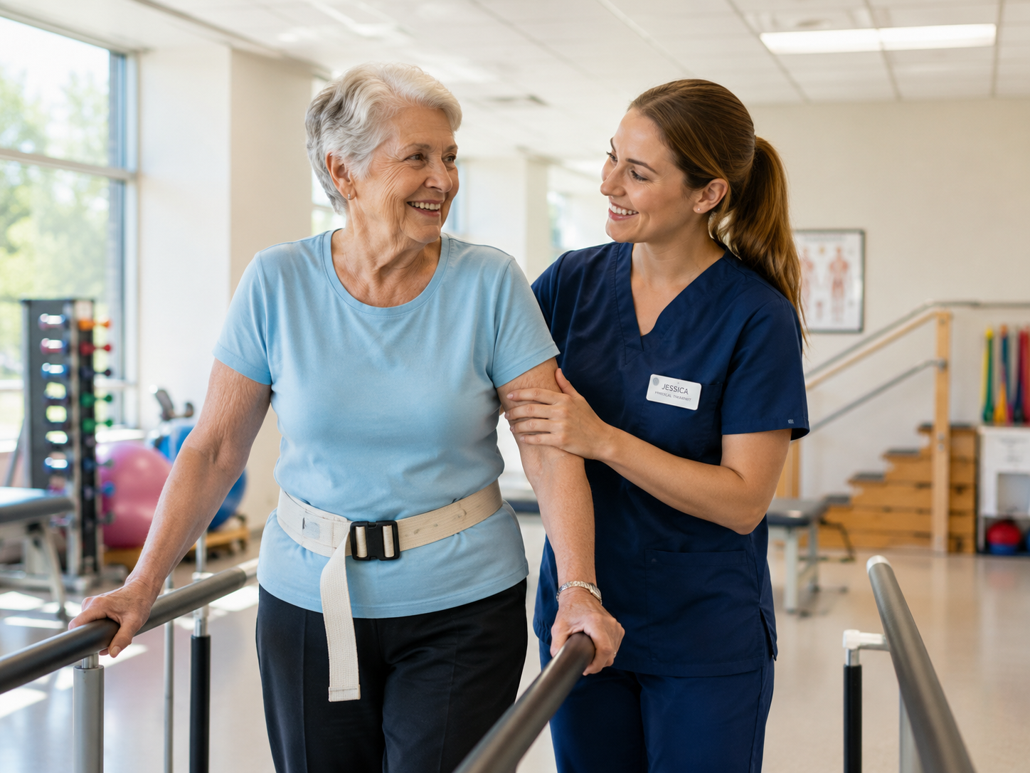 Older adult receiving balance training support