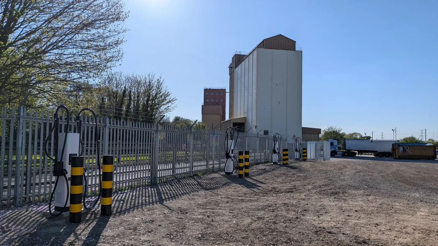 High-output fleet charging equipment installed at an operational milling site