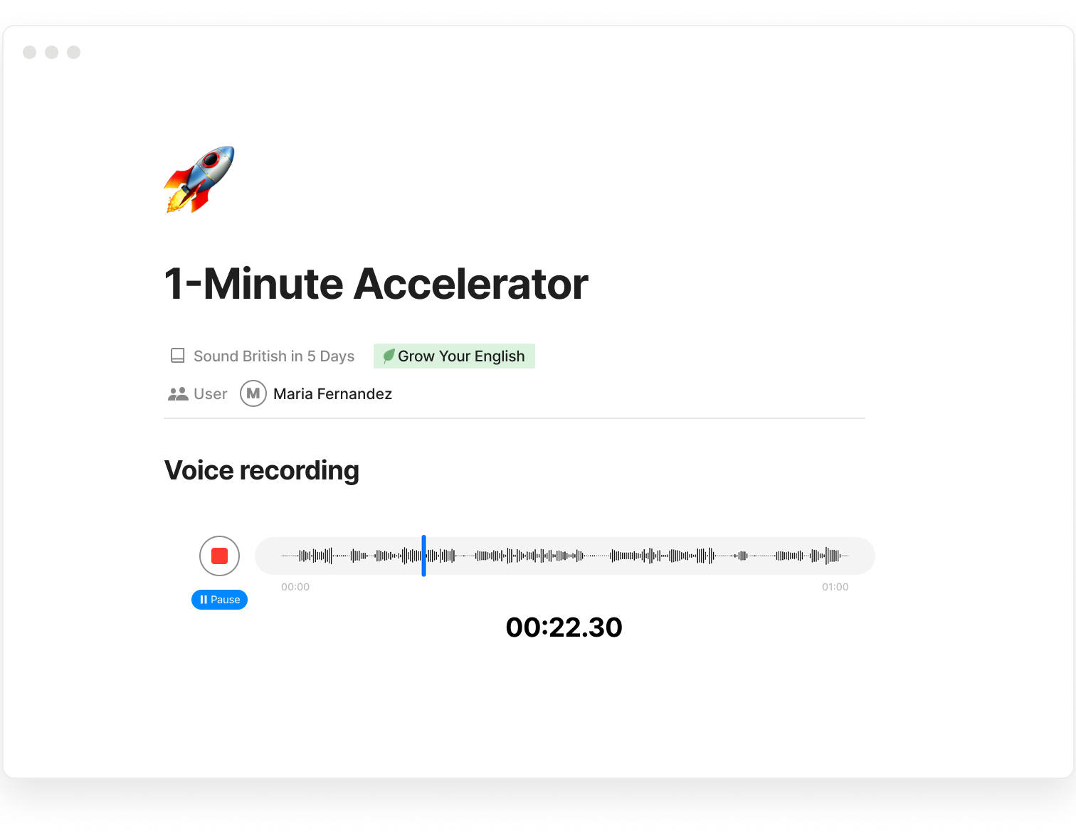 1 Minute Accelerator Voice Recording Desktop Page