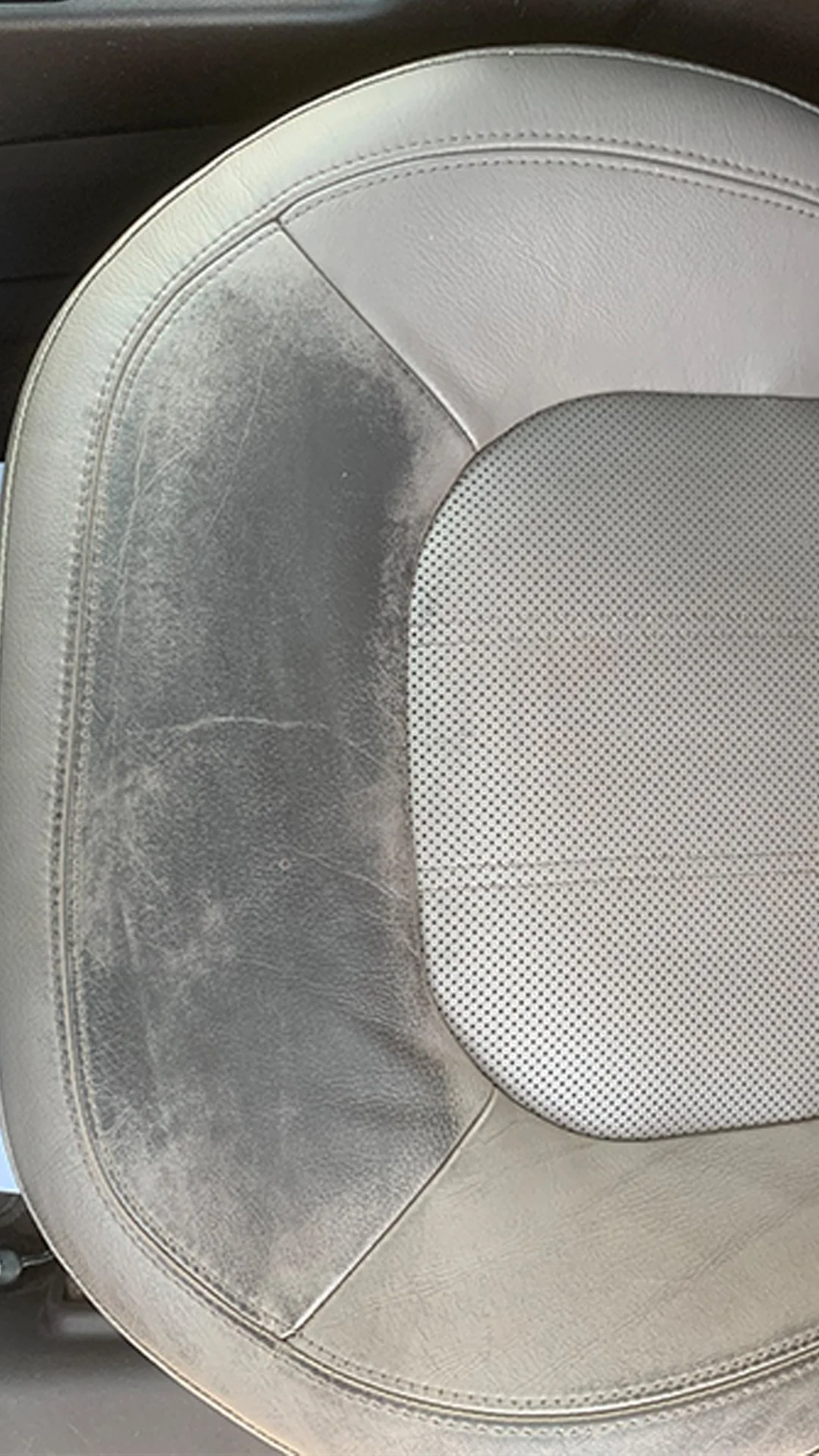 Before: Worn, faded leather seat