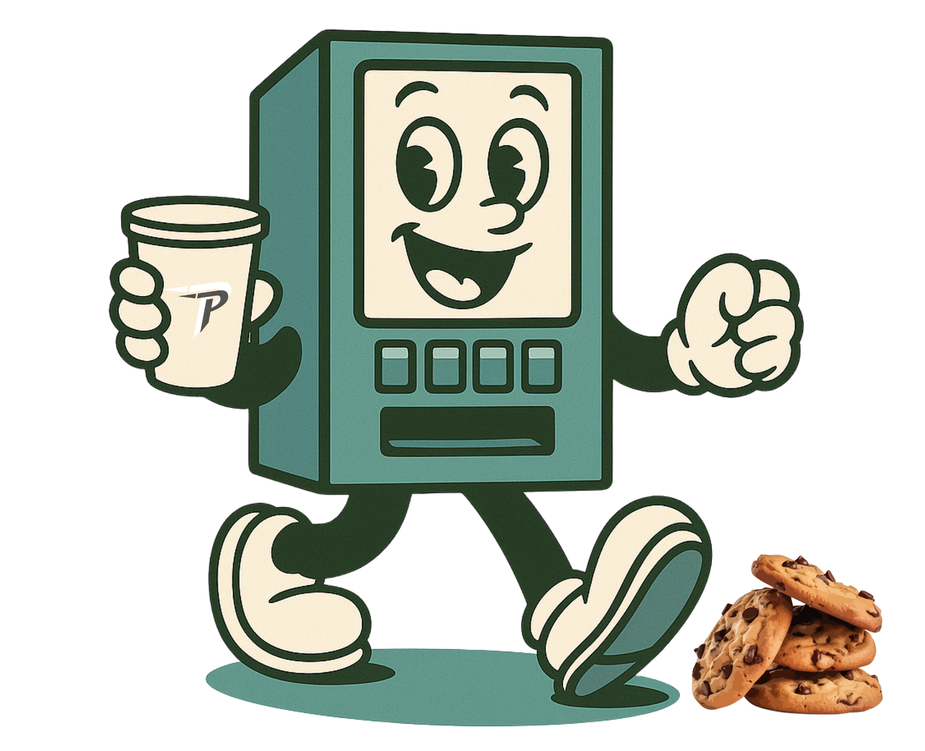 Vending machine mascot holding a cookies and cream shake