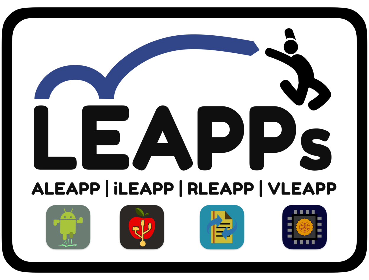 LEAPPs suite — ALEAPP, iLEAPP, RLEAPP, VLEAPP
