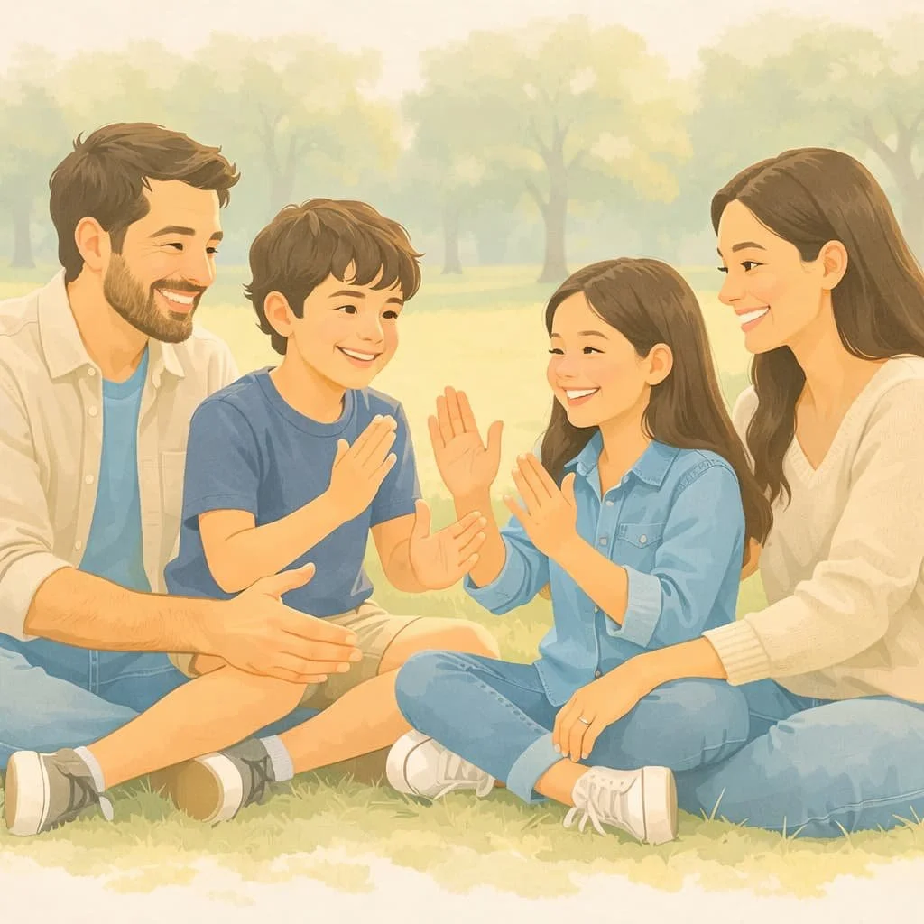 Familia feliz chocando las manos en el parque — reconexión familiar