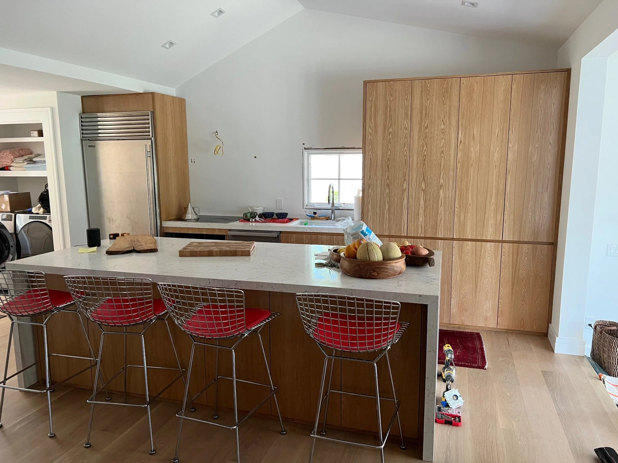 Wood cabinetry & island seating