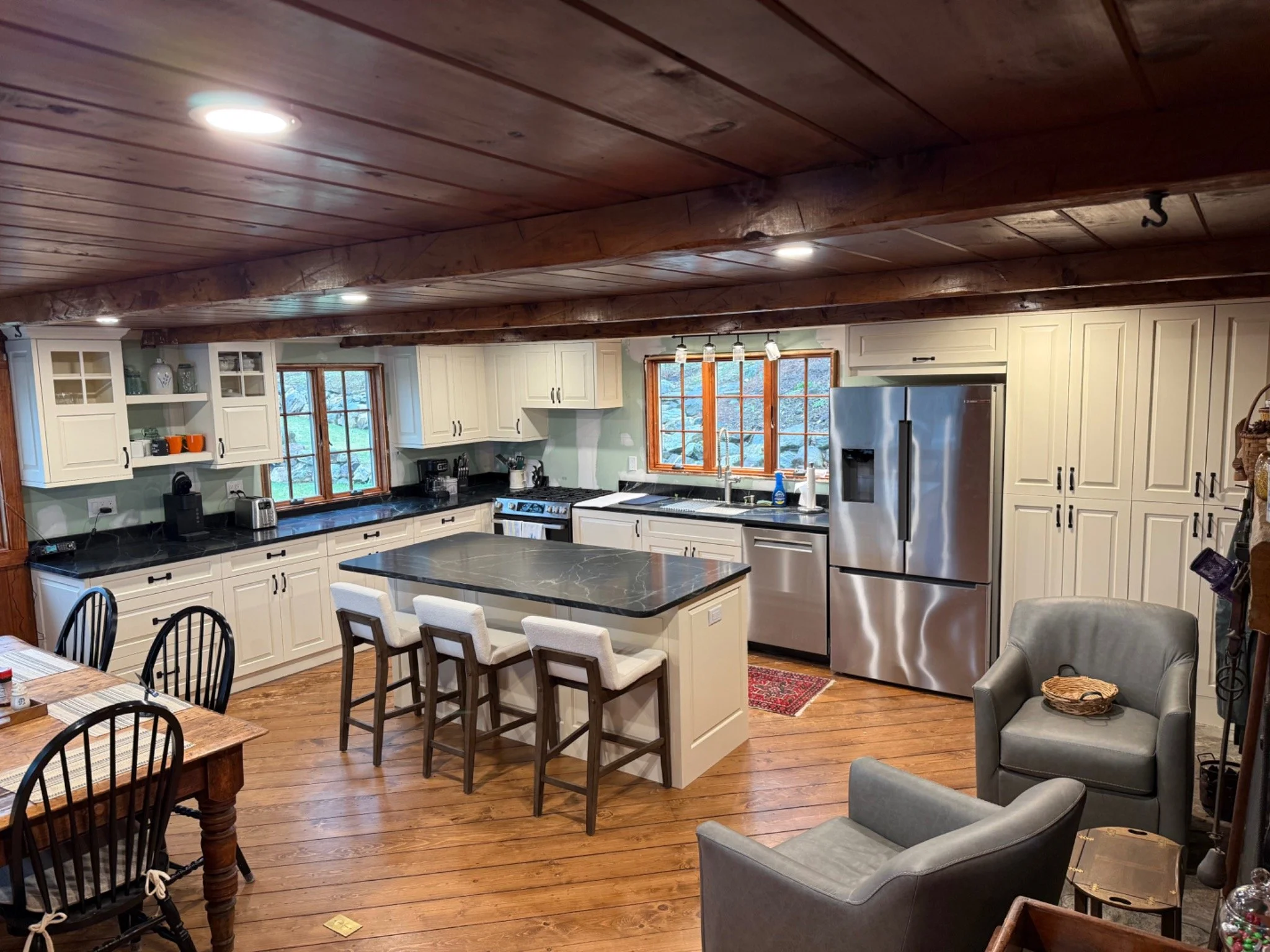 A kitchen in a timber interior