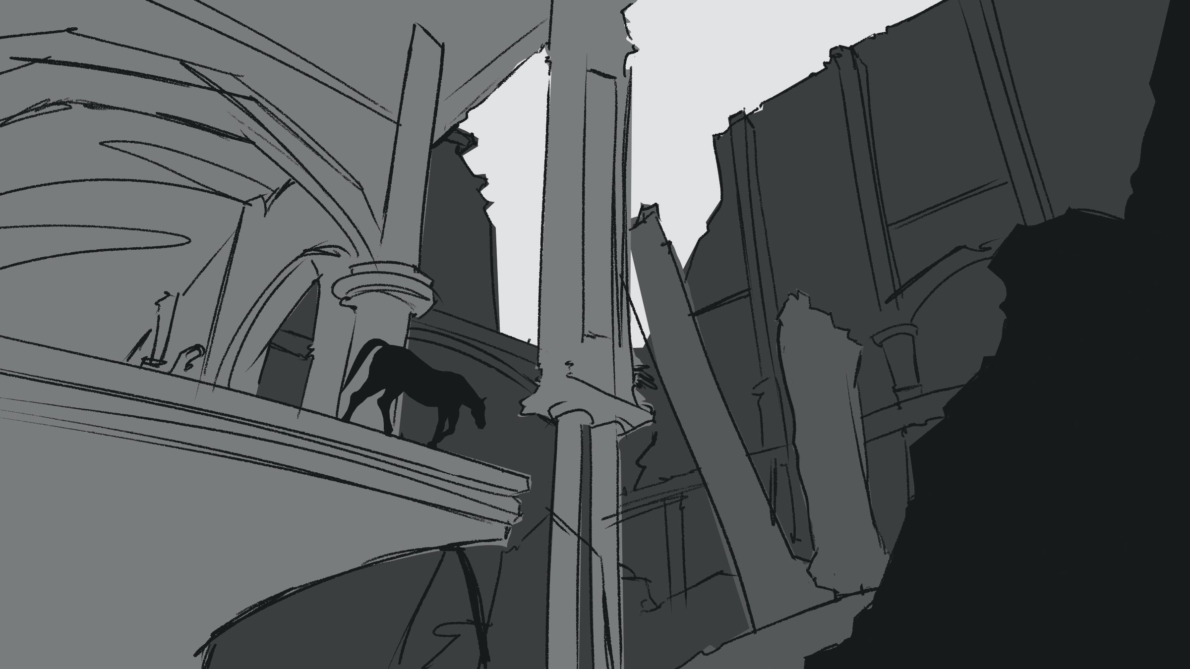 Portfolio artwork of concept design sketches for a lost city