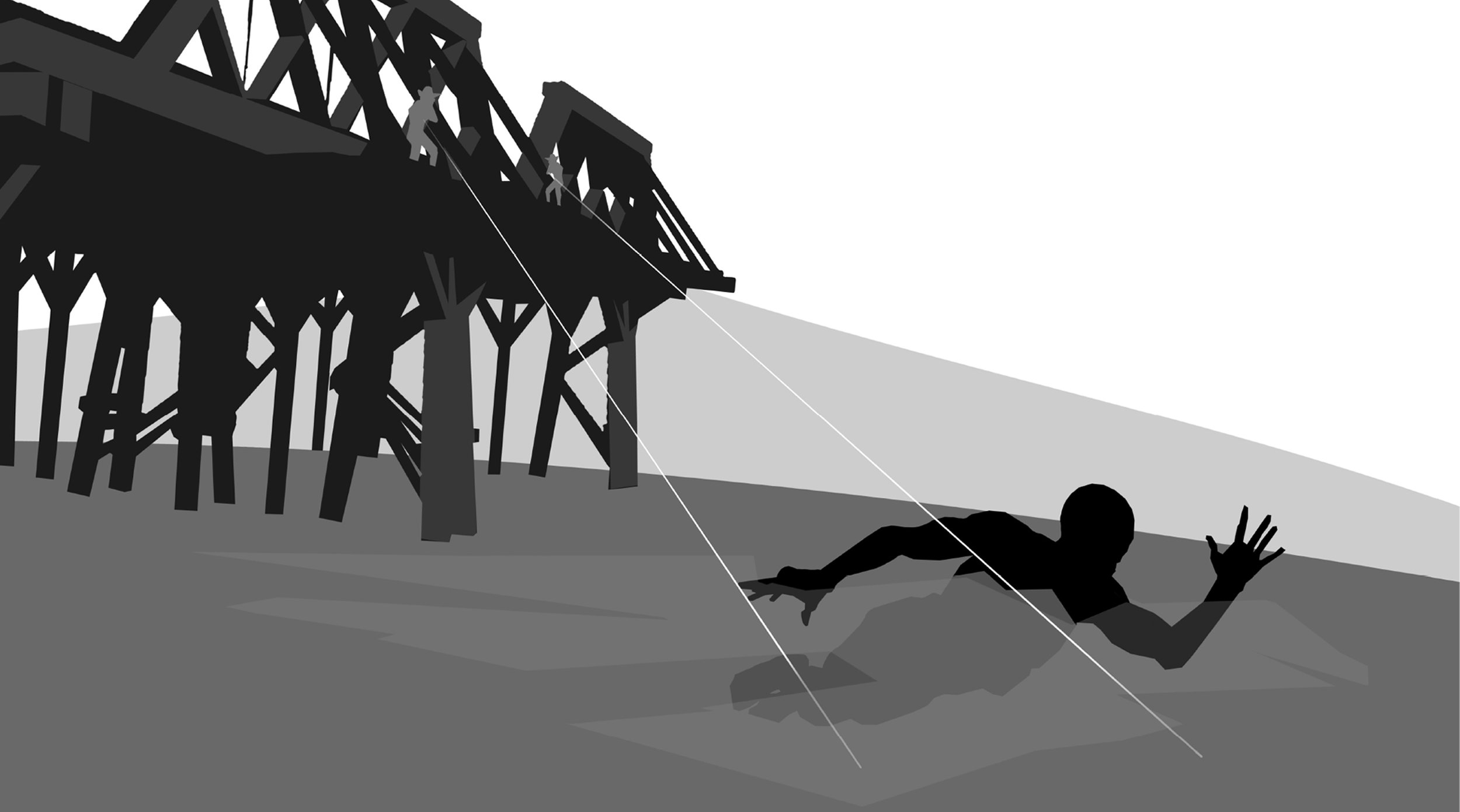 Portfolio artwork of concept design sketches exploring the story of Occurrence at Owl Creek Bridge