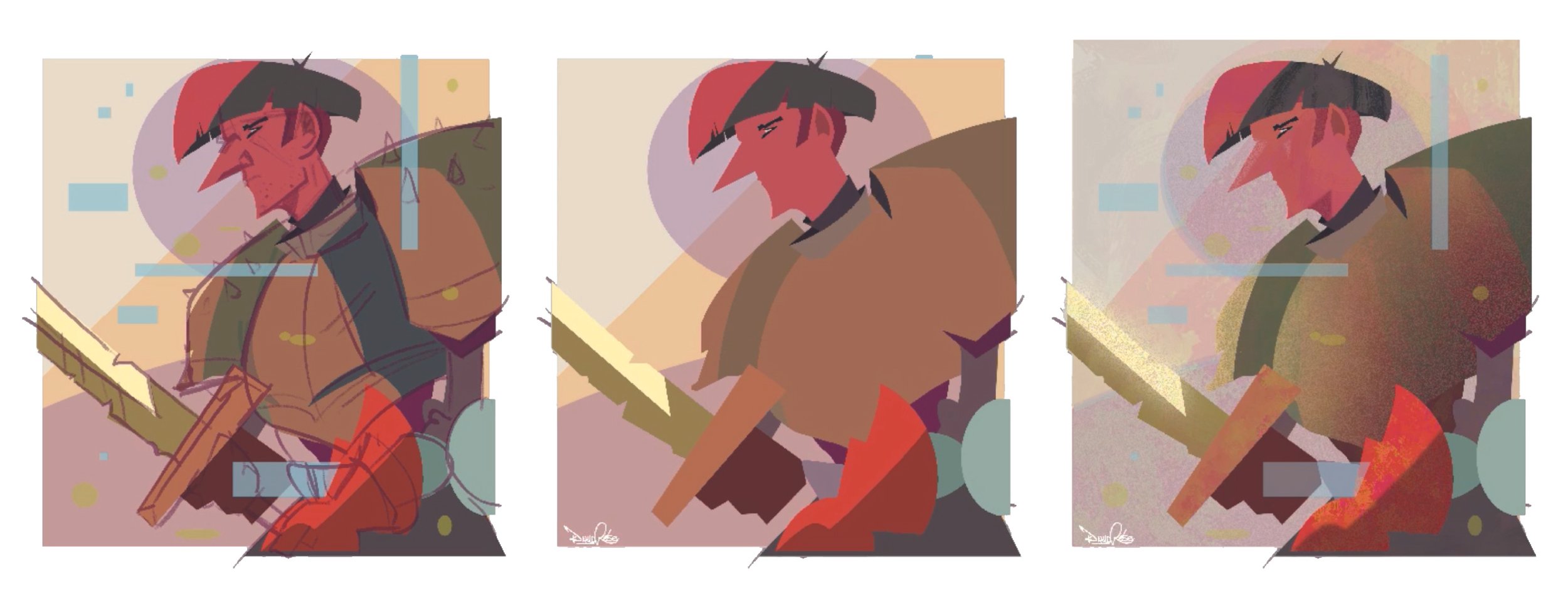 Process Artwork of a cartoon knight wielding sword
