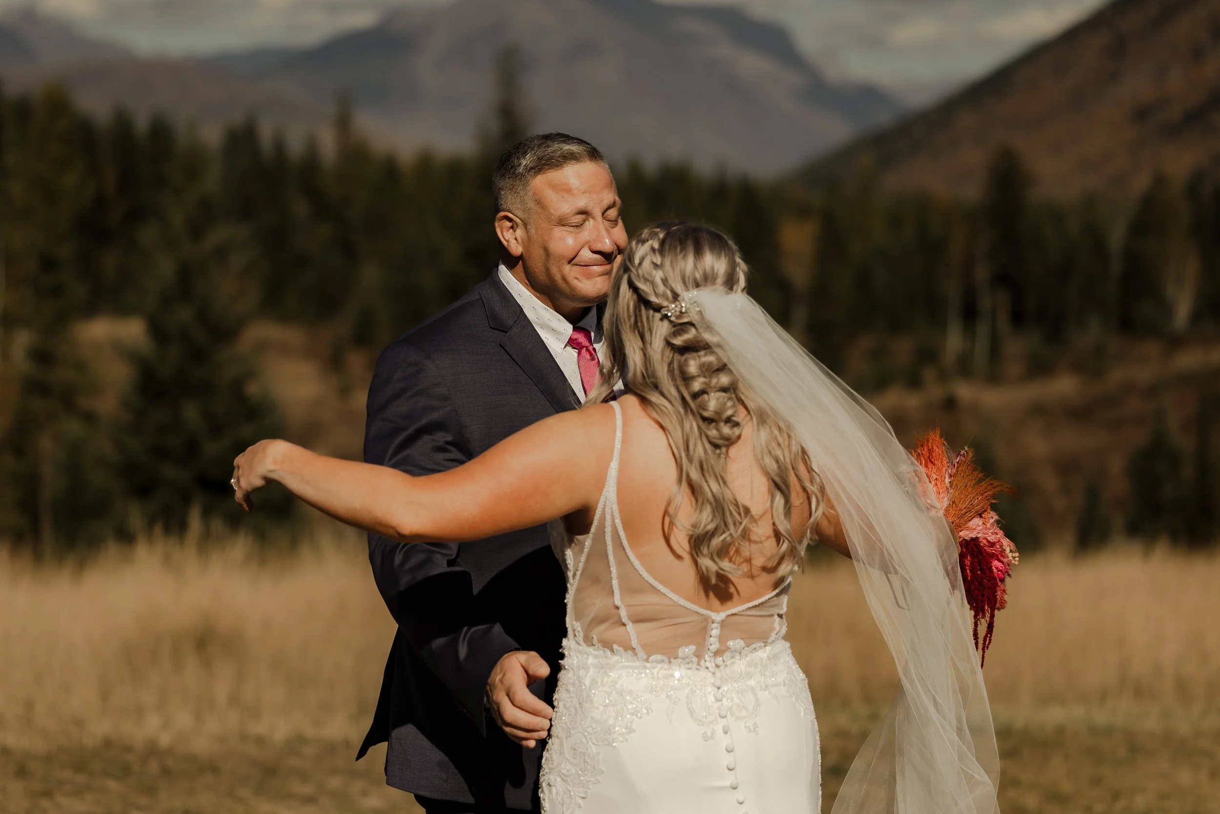 Emotional first look outside West Glacier before a Glacier National Park elopement