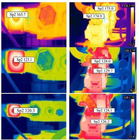 Before and after thermal images of the hydraulic-system valve control and pump