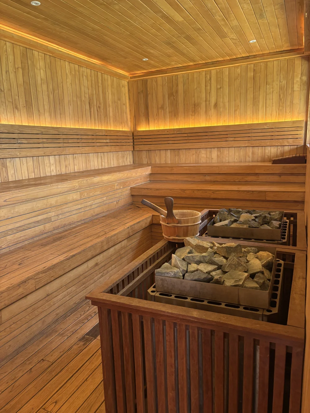 Inside the cedar sauna