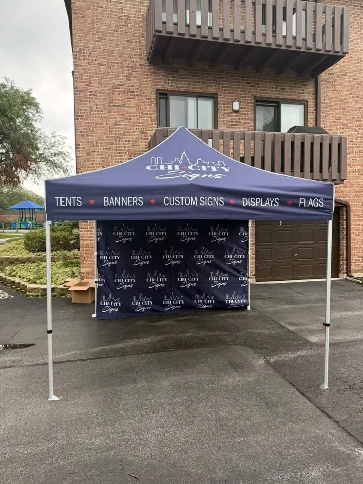 Custom printed canopy tent with matching back wall