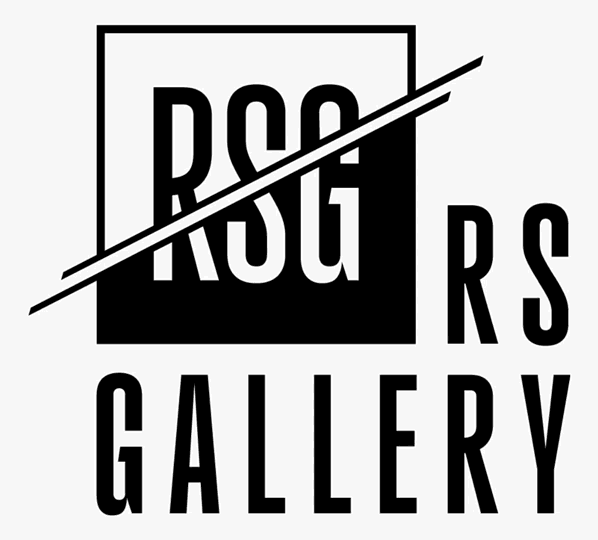 Black and white logo for RS Gallery in the center of the sidebar. The logo glitches every 10 seconds.