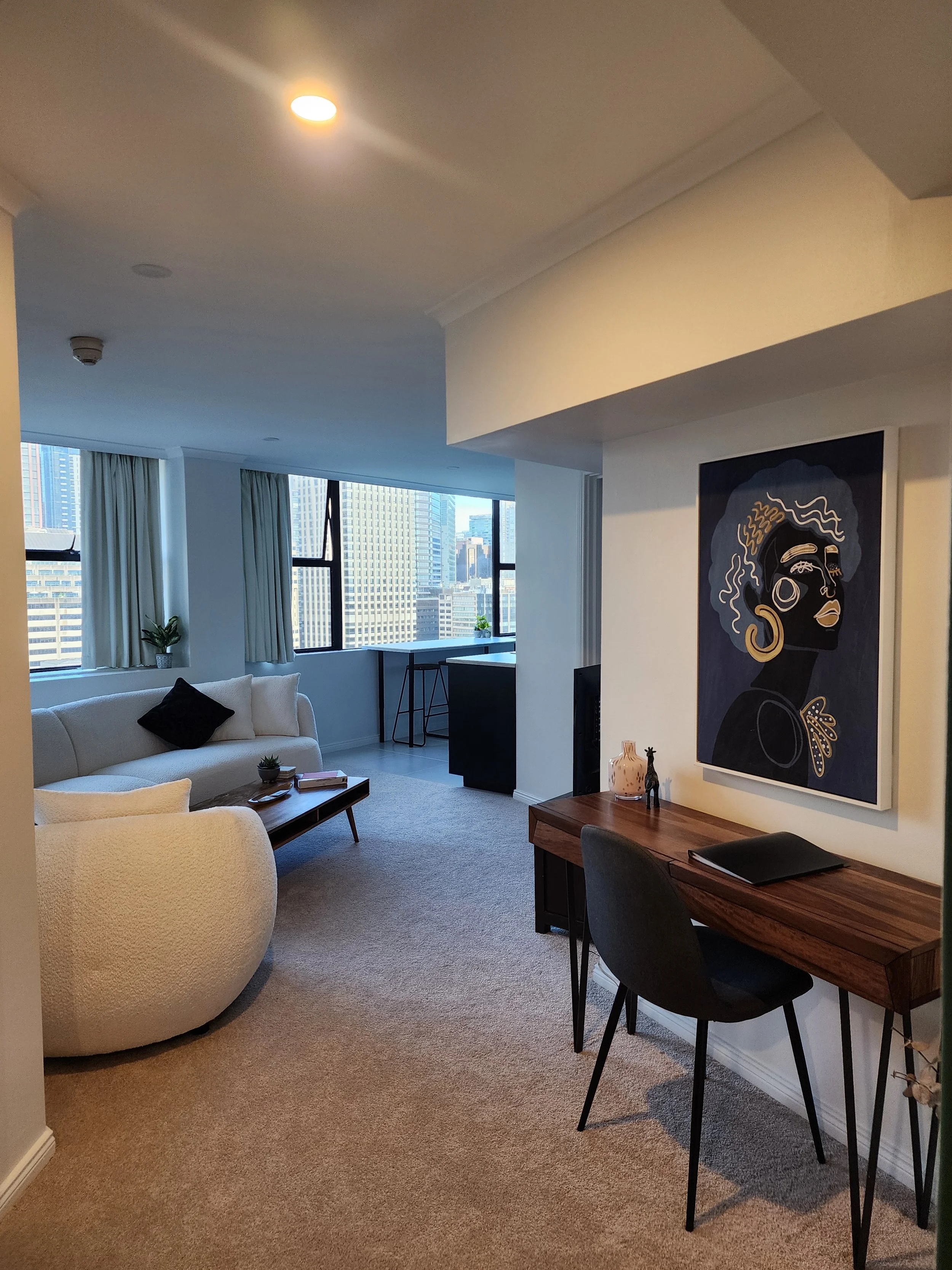 Freshly painted living room with crisp cut-ins