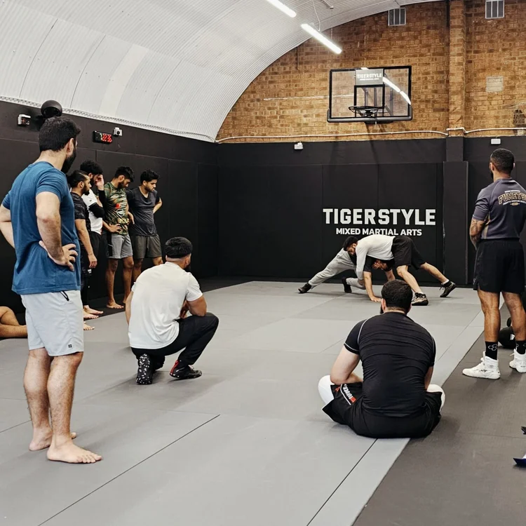Coach teaching a Wrestling class on the mats at Tigerstyle