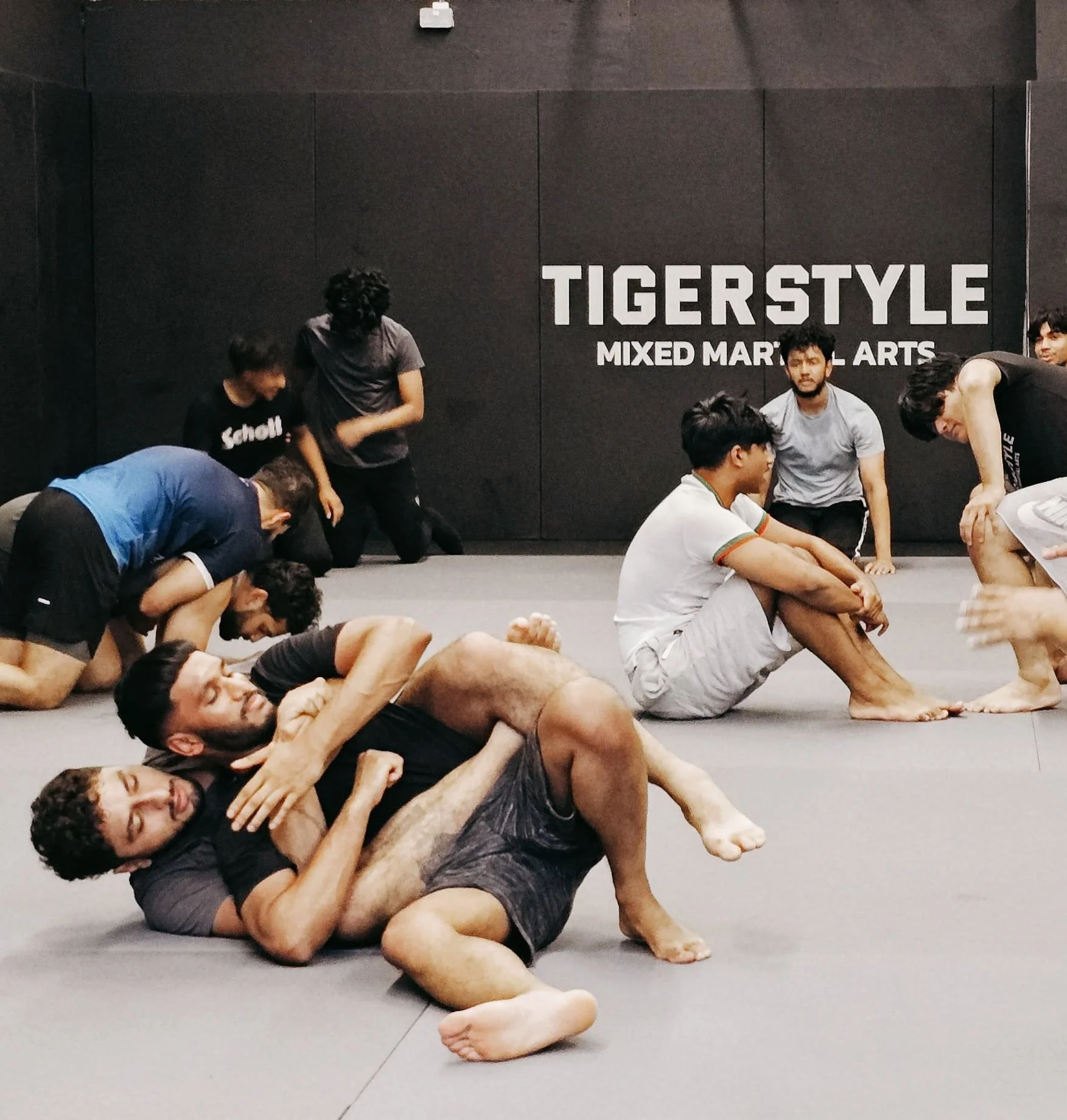 No-Gi BJJ class drilling on the mats at Tigerstyle MMA in Shadwell