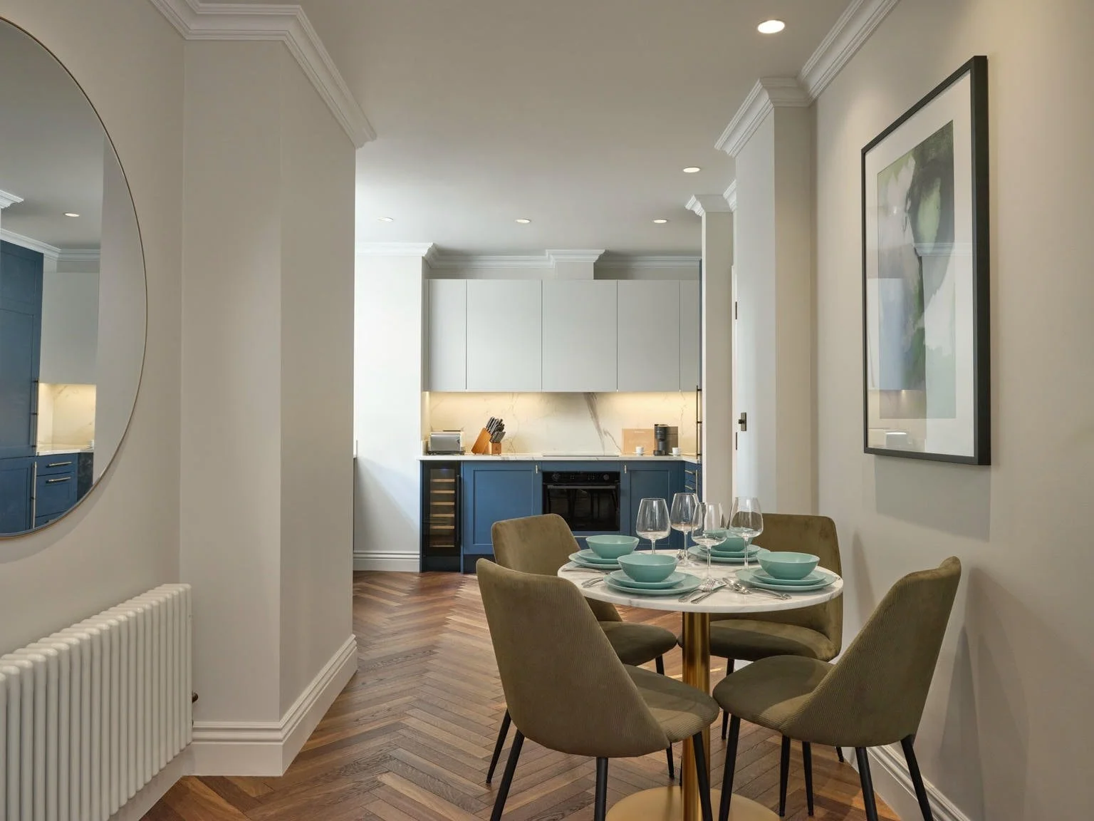 The kitchen and dining area